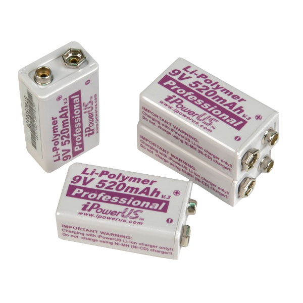 ACCUS  9V Li-Po 520Mah  IPOWER US PROFESSIONAL *ATTENTION REF CHARGEUR: chargeur9vlipo