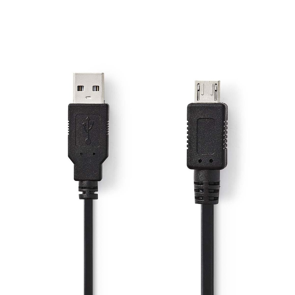 Câble USB | USB 2.0 | USB-A Mâle | USB Micro-A | 480 Mbps | Plaqué nickel | 2.00 m | Rond | PVC | Noir | Sac en Plastique