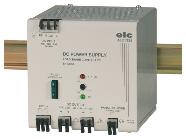Alimentation à découpage stabilisée 12V 25A (ajustable 10 à 15V), fixation sur rail DIN de série