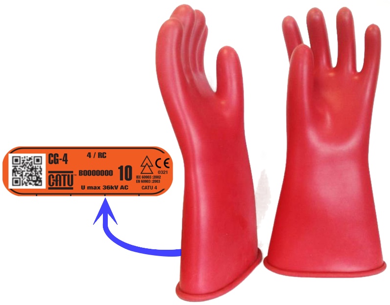 Gants isolants en Latex, classe 4 (36 000 VAC - 54 000 VDC) T 12, bord roulé. Norme EN 60903: 2003 (IEC 60903: 2014). Finition W
