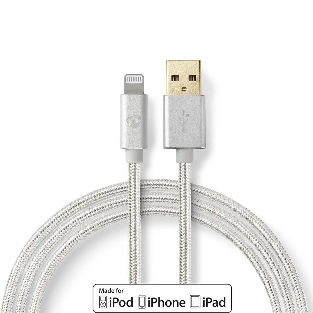Lightning Câble | USB 2.0 | Apple Lightning à 8 broches | USB-A Mâle | 480 Mbps | Plaqué or | 1.00 m | Rond | Nylon / Tressé | A