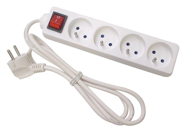 EB4S BLOC MULTIPRISE - 4 PRISES - AVEC INTERRUPTEUR - CÂBLE DE 1.5 m - BLANC - TERRE FRANÇAISE