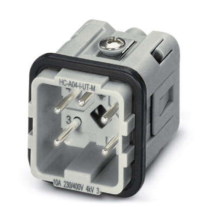 Isolant mâle HEAVYCONNEC, série A4, 4 pôles, raccordement vissé sans protection du fil, avec vis d'étanchéité IP65