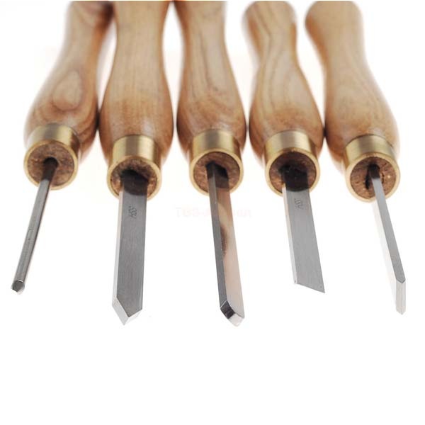 Jeu de 5 outils de tournage en acier HSS, en coffret bois