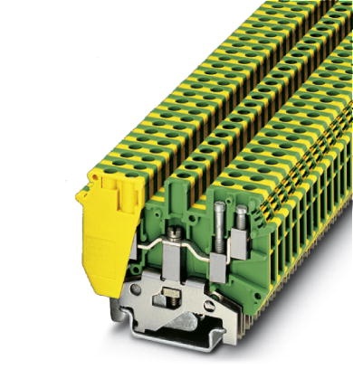 Bloc de jonction vert/jaune pour conducteur de protection à vis - 4 points de connexion