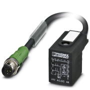 Câble p. capteurs/actionn., 3 pôles, PUR exempt d'halogène noir, connecteur mâle droit M12 sur connecteur pour électrovanne de t