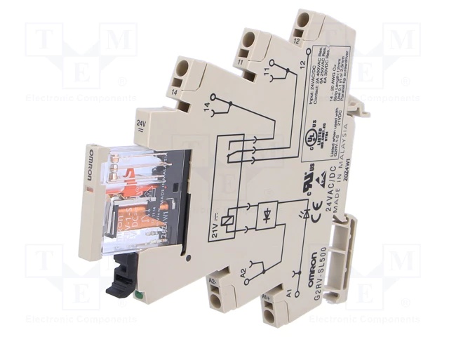 **OBS** Relais statique plat 6mm, socle inclus, SPDT, 6A, borne push-in, 24V A