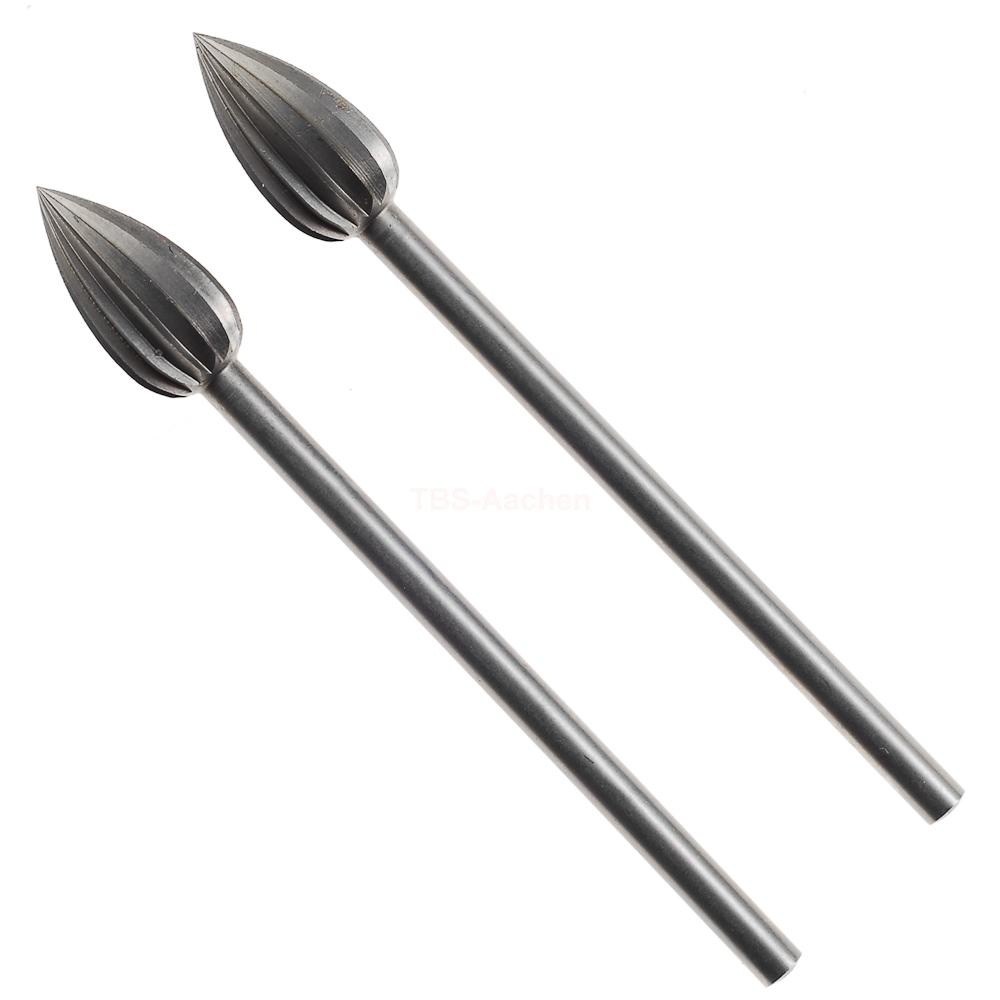 Fraise embout en acier wolfram-vanadium flamme Ø 6 mm, 2 pièces