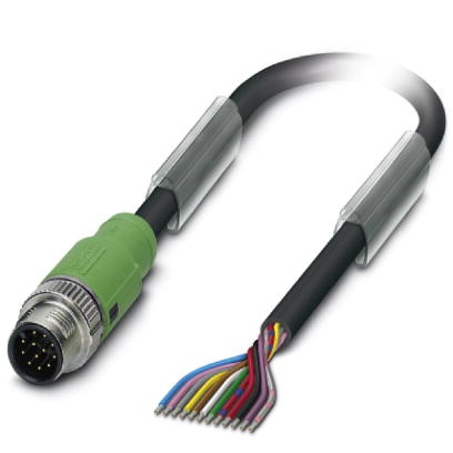 Câble pour capteurs/actionneurs, 12 pôles, PUR/PVC exempt d'halogène noir, connecteur mâle droit M12 SPEEDCONNEC sur extrémité n